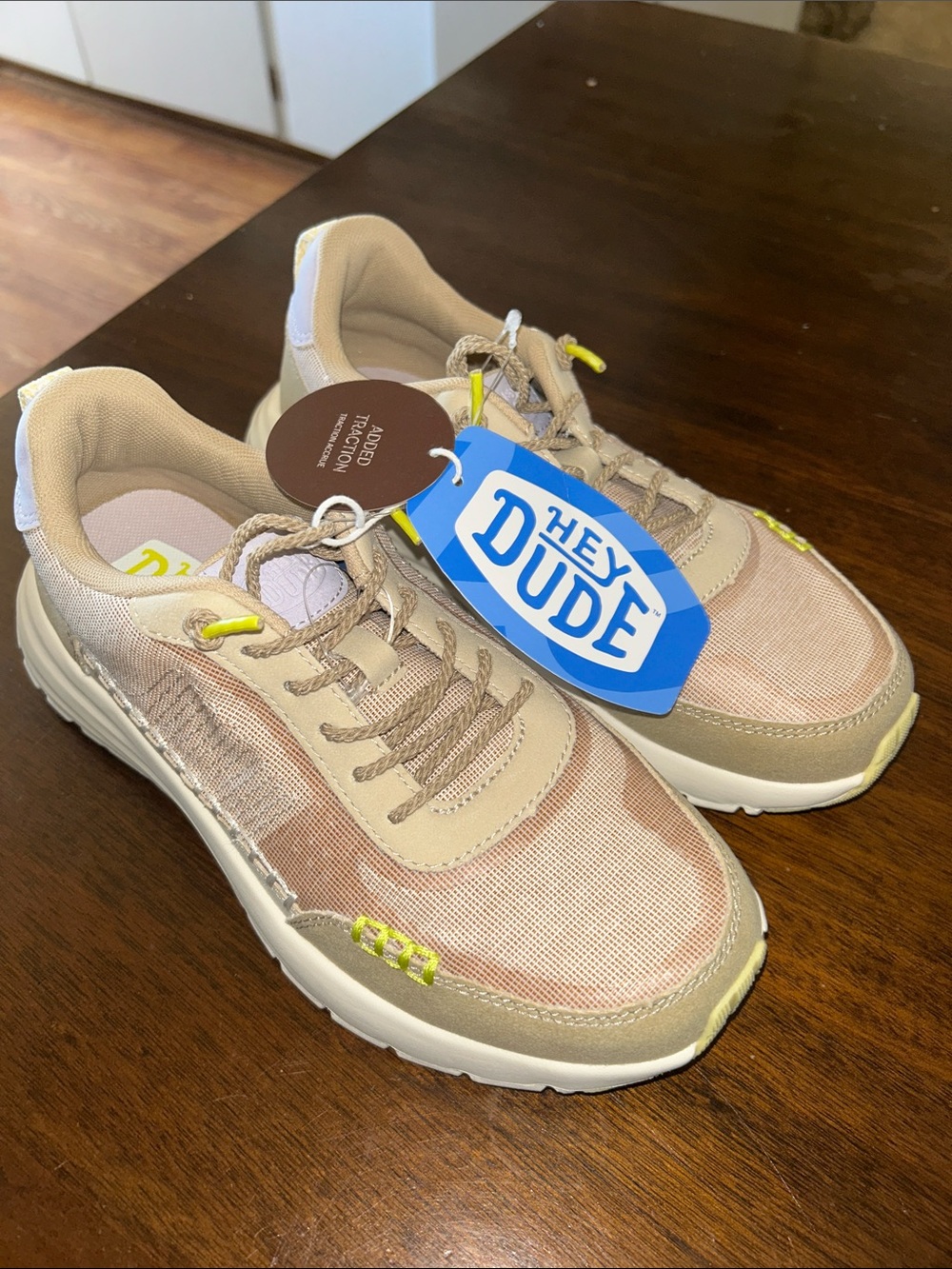 Hey Dude Beige and Yellow Accent Women's Sneakers
